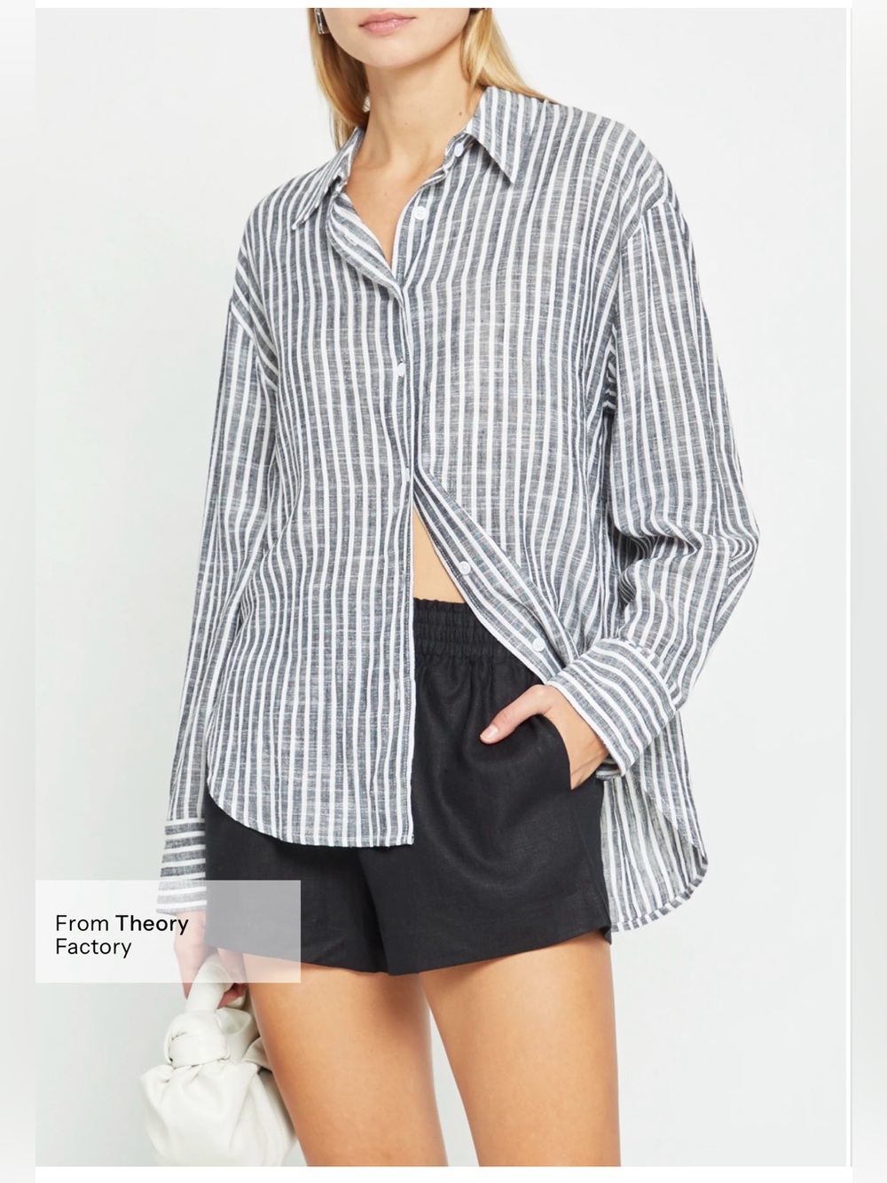CAARA Billy Oversized Linen Blend Striped Shirt Size Small NWT